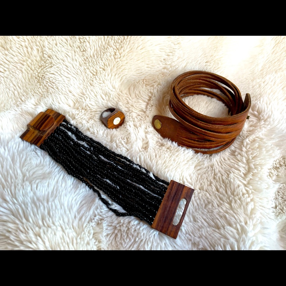 Wood Leather Bead Jewelry Lot